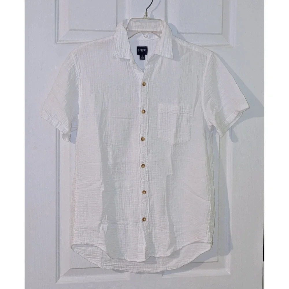 J. Crew Mens White Short Sleeve Button Down Shirt Small Cotton‎ Gauze NWOT